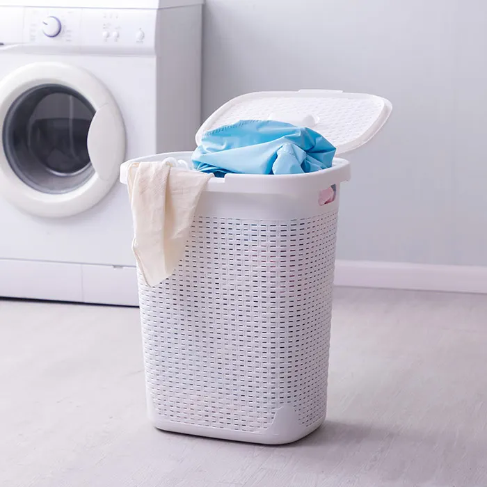  Weaving Pattern White PP Plastic Balcony Laundry Basket with Cover Bathroom Bedroom Dirty Clothes D - 33039097580
