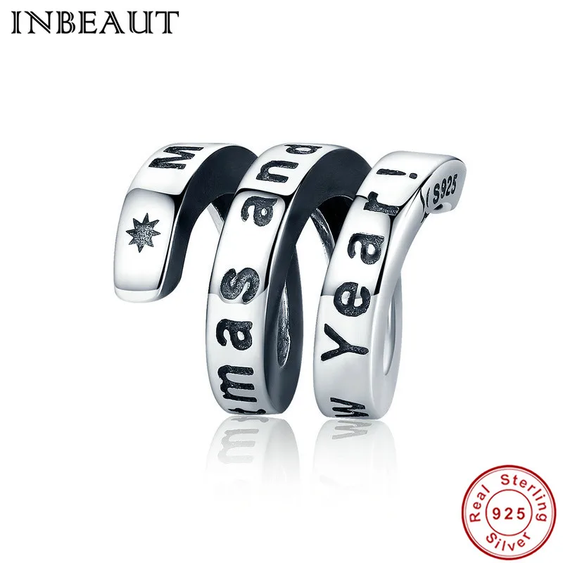

INBEAUT 100% Authenitc 925 Sterling Silver Happy New Year DIY Charm Beads fit Pandora Bracelet Women Fashion Jewelry Making