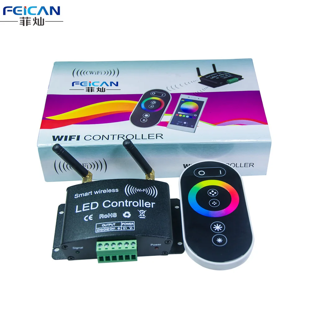 

DC12-24V 4A/CH RGB Wifi LED Controller+RF Touch Remote Control Controller By Android/IOS APP For SMD5050 3528 RGB LED Strip