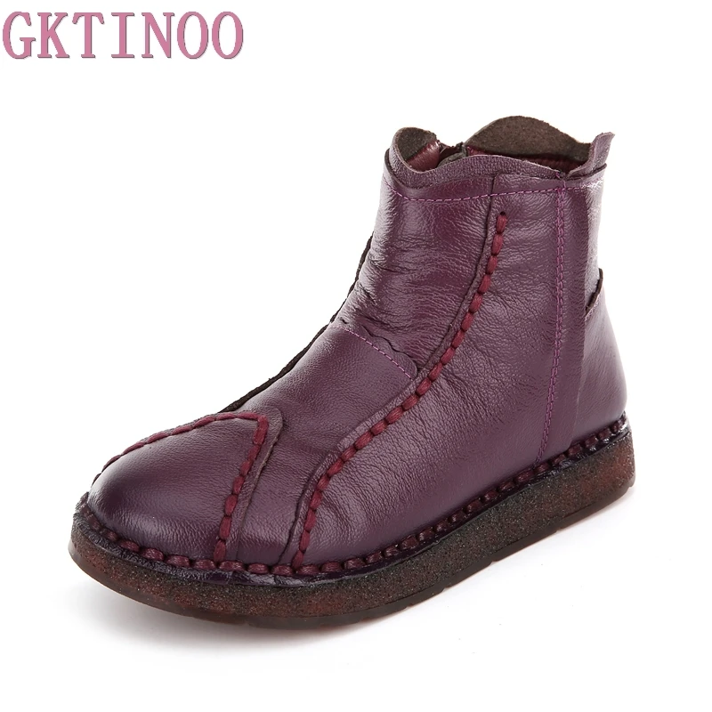 

GKTINOO Winter Shoe Boots Genuine Leather Ankle Shoes Vintage Casual Shoes Brand Design Retro Handmade Women Boots Lady