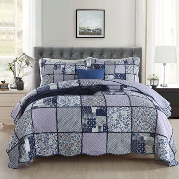 

CHAUSUB Patchwork Bedspread Quilt Set 3pcs Quilted Coverlet Cotton Quilts Bed Cover Sheets Pillowcase King Queen Size Blanket