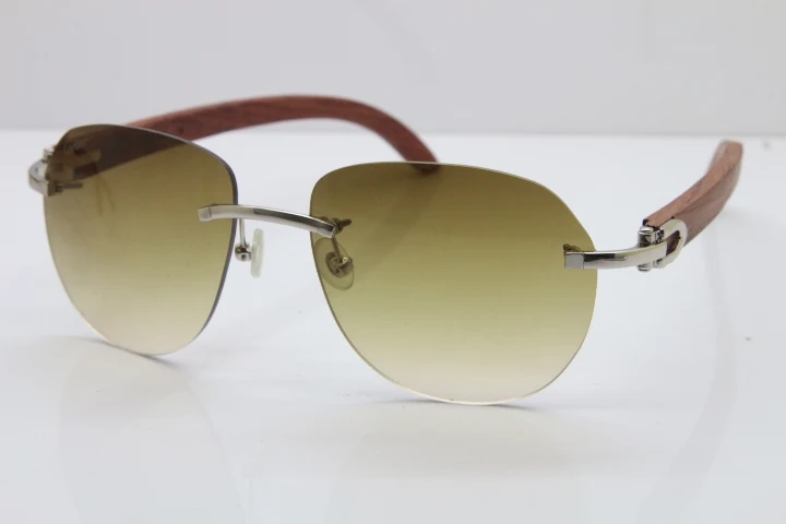 Cartier Rimless 8300729 Wood Sunglasses in Silver Brown Lens (1)