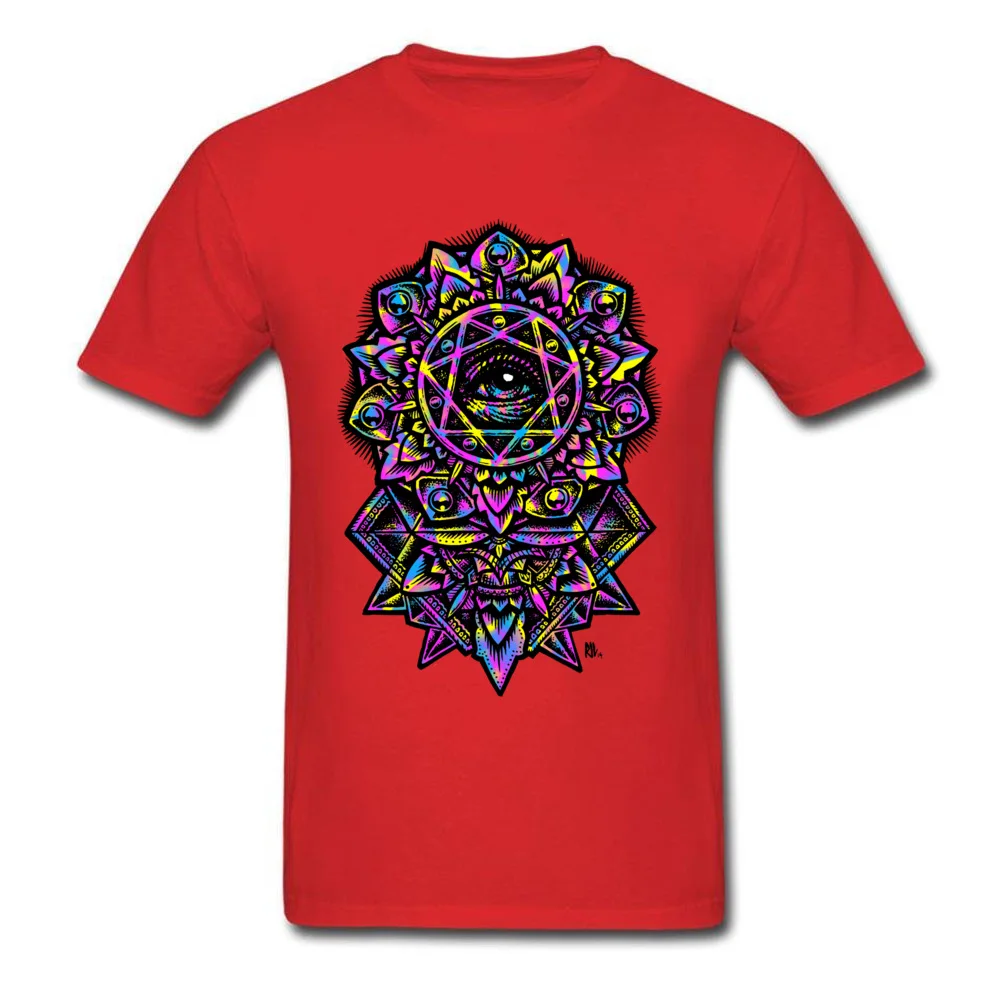 Tops & Tees Printed Labor Day Family Printed On Short Sleeve All Cotton Crewneck Men T-shirts Printed On Tee-Shirts Eye of God Flower Mandala Neon 80s red