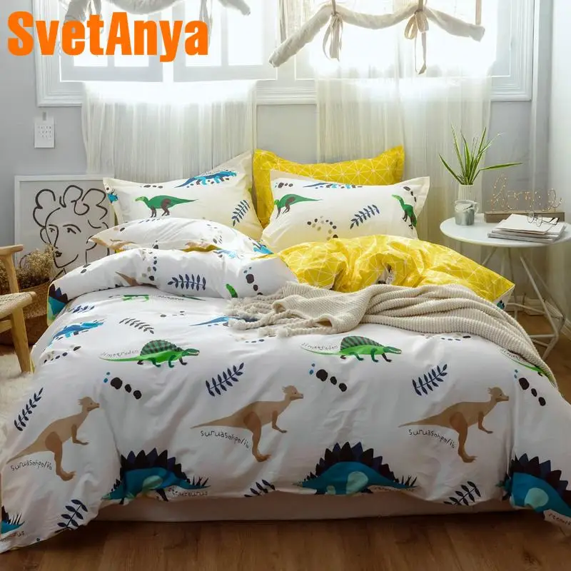 

Svetanya 2019 New Dinosaur Bed Linen cartoon print bedding sets (flat sheet pillowcase Quilt Cover)
