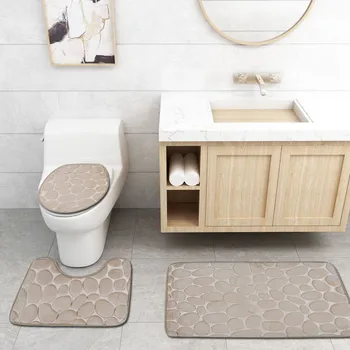 

3D Stone Memory Foam Bath Mats Set Anti-slip Floor Mats Toilet Rugs Absorbent Bathroom tapa inodoro toilette