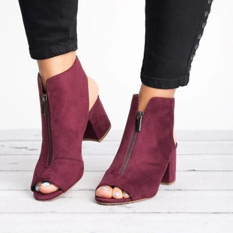 

2019 Summer Solid Ankle Boots Sandals High Heels Zip Shoes Woman Fashion Pumps Peep Toe Women Shoes Plus Size XWZ5689