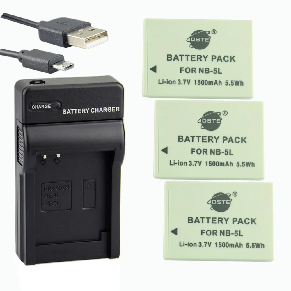 

DSTE 3PCS NB-5L nb-5l Li-ion Battery + UDC22 USB Port Charger For Canon IXY 800 810 820 900 910 920 95 IS SD700 SD790 Camera