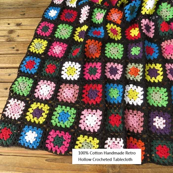 

100% Cotton Handmade Crocheted Plant Black Multi-function Blanket/Tablecloth Washable Wear-Resistant Square Decorate Cloths
