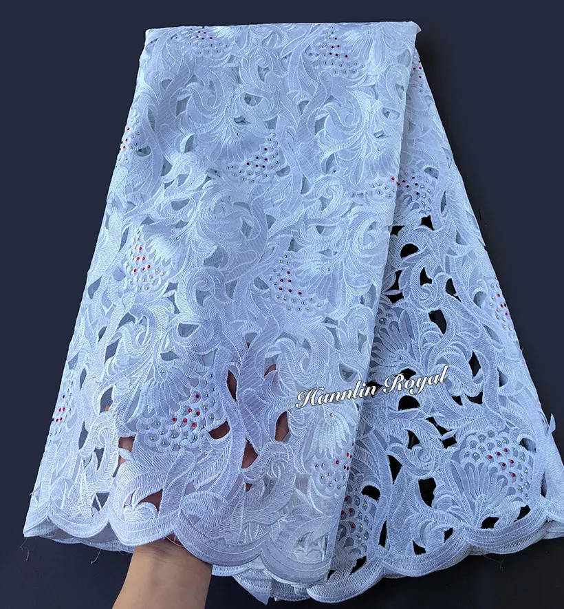 

5 yards Handcut organza Lace African fabric with big holes stones high quality 6117