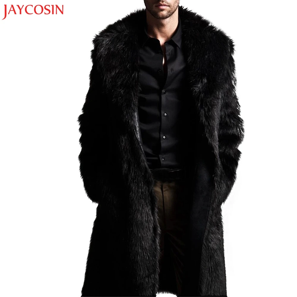 Мужское пальто зимнее теплое плюс утепленное длинное пальто однотонная куртка из искусственного меха Толстая парка верхняя одежда