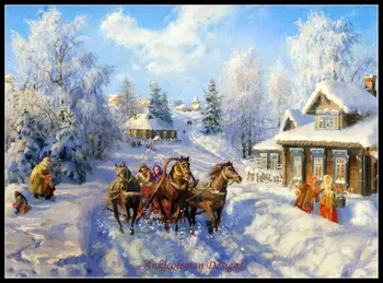 

Embroidery Counted Cross Stitch Kits Needlework - Crafts 14 ct DMC Color DIY Arts Handmade Decor - Troika running on snow