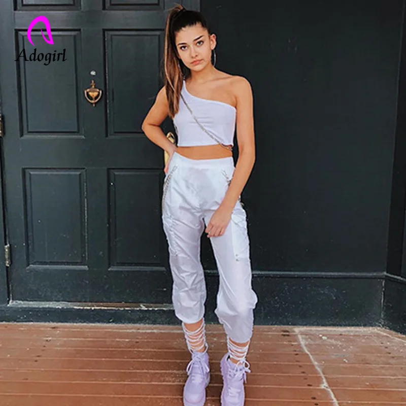 

Harajuku High Waist Pants Women White Bandage Harem Pants Lady Lace Up Trousers Sweatpants Streetwear Women Joggings Cargo Pants