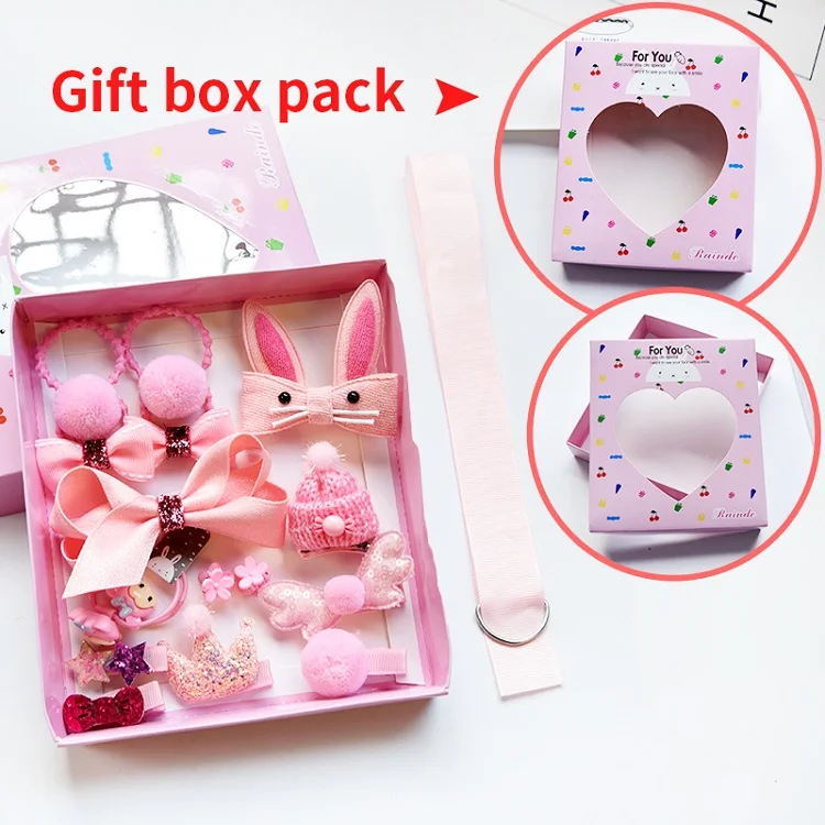 Gift Box-Pink Raindo 18 шт./кор. дети милые женские аксессуары для волос комплект ткани для младенцев с цветочным узором и бантом, заколки для волос для девочек, повязка на голову в подарок - Цвет: Gift Box-Pink
