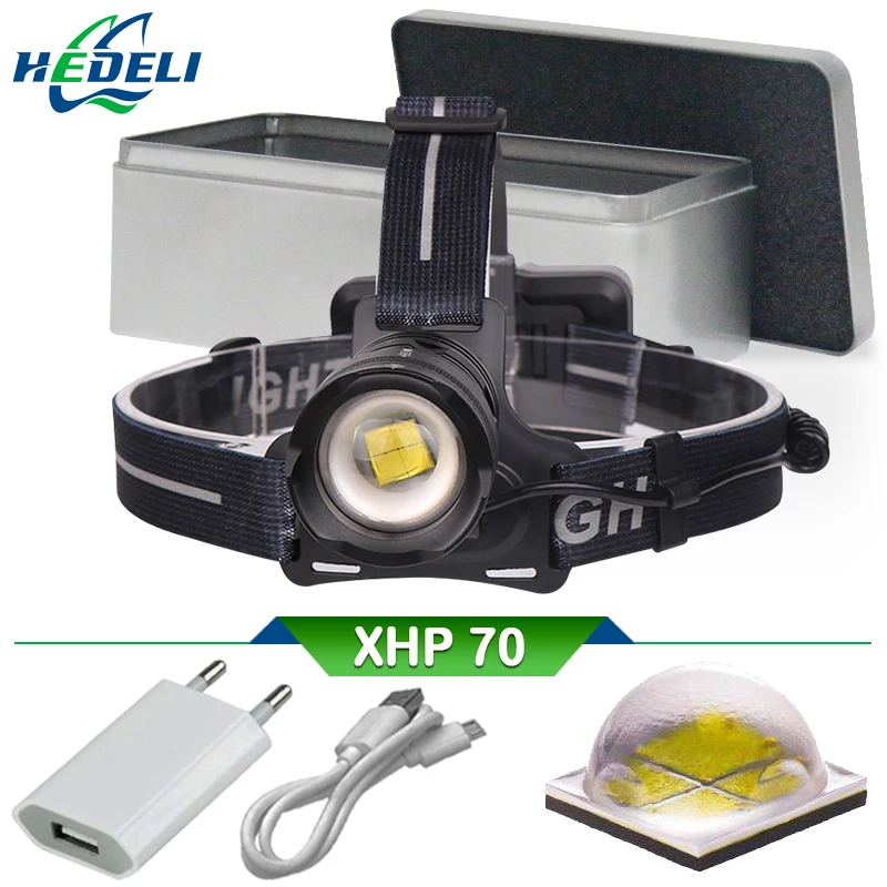 

USB head lamp xhp70 headlight high power led head torch led headlamp 18650 rechargeable waterproof head lantern hunting camping