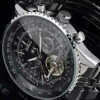 New JARAGAR Brand Big Face Three Dial Calendar Stainless Steel Tourbillon Automatic Mechanical Watches for Men Hodinky