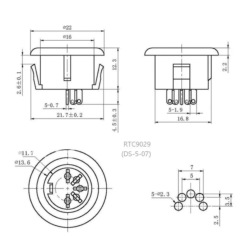 1 шт. 5pin Micro power Socket S клеммы din муфта штепсель PCB монтажный разъем для электрический