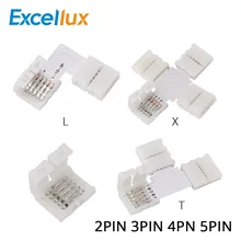 5 pces 2pin 3pin 4pin 5pin livre de solda led conector 10mm l/t/x forma canto conector para led luz de tira rgb rgbw rgbww