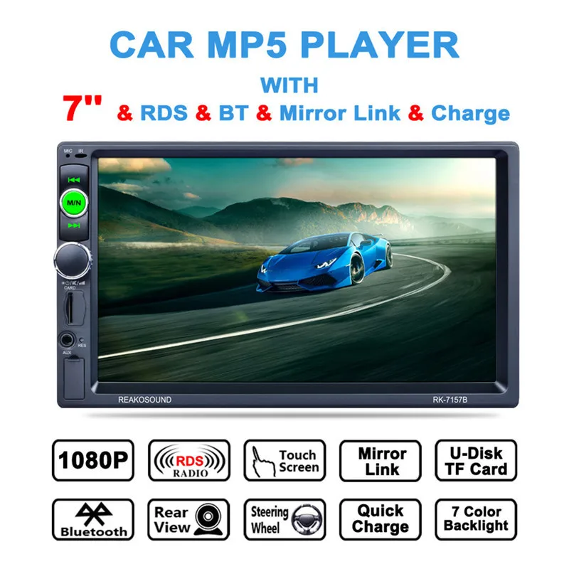 

RK-7157B 7inch 2DIN Car Bluetooth MP5 Player Rear View Camera FM / AM / RDS / BT Steering Wheel Control Car Radio Media Player