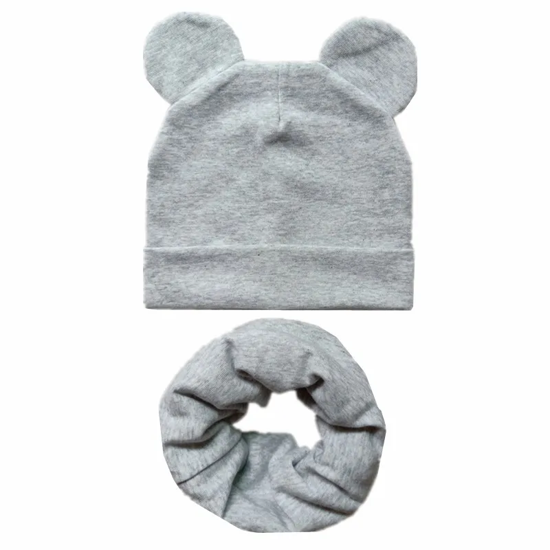 Милые шапки с медвежьими ушками для мальчиков и девочек, хлопок, твердые крышки, детская зимняя мягкая теплая шапка, весна-осень, детские вязаные шапки, шапки - Цвет: gray set