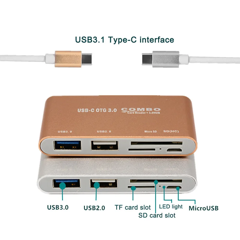 

New 5-In-1 Type-C to USB2.0/3.0 OTG HUB Aluminium Alloy SD TF Card Reader Combo for Macbook Laptop PC
