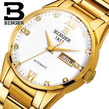 Switzerland men’s watch luxury brand Wristwatches BINGER 18K gold Automatic self-wind full stainless steel waterproof B1128-6