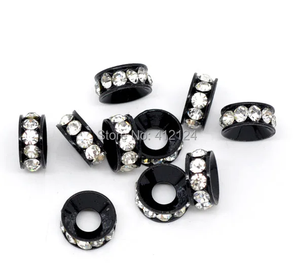 50Pcs Spacers Beads Black Enamel Rhinestone Rondelle Free shipping 10x4mmrhinestone rondelle