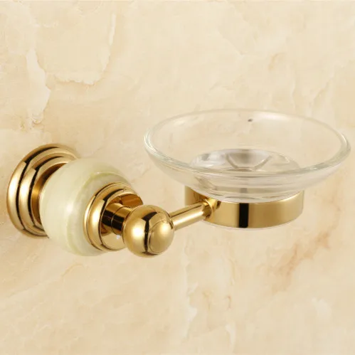 

Free shipping Golden bathroom soap holder with jade stone soap holder by stainless steel bathroom soap holder net