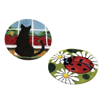 

2 Sets Cat Ladybug Large Latch Hook Kits for Adults Beginners DIY Cushion Rug Kits 50 x 50cm Round