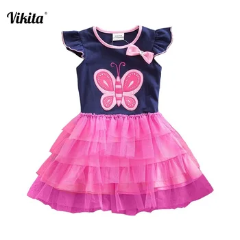 

VIKITA Girl Dresses Cartoon Girls Princess Butterfly Dresses Children Sleeveless Summer Dress Kids Embroidery Patchwork Dress