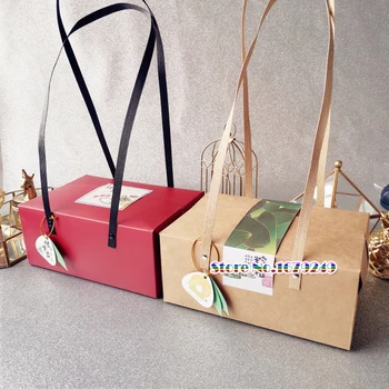 

100 Kraft Paper Box With long Handle,Wedding Gift Muffin Packaging Box Party Birthday Dessert Baking Package Cookies Cupcake Box