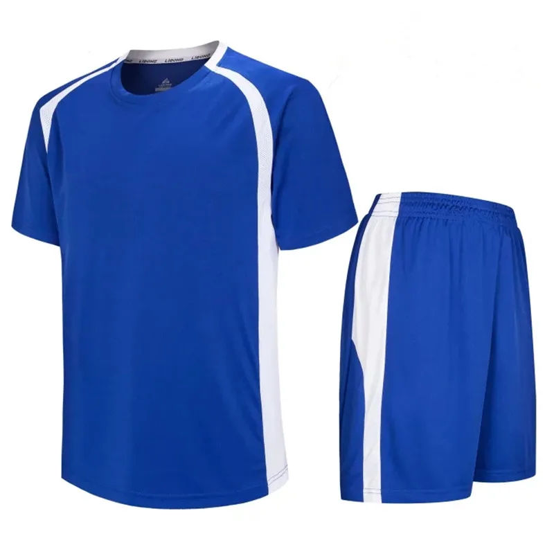 Новые мужские спортивные футбольные Майки футбольные тренировочные костюмы дышащие шорты Джерси комплект рубашки брюки своими руками, на заказ - Цвет: Asian size blue