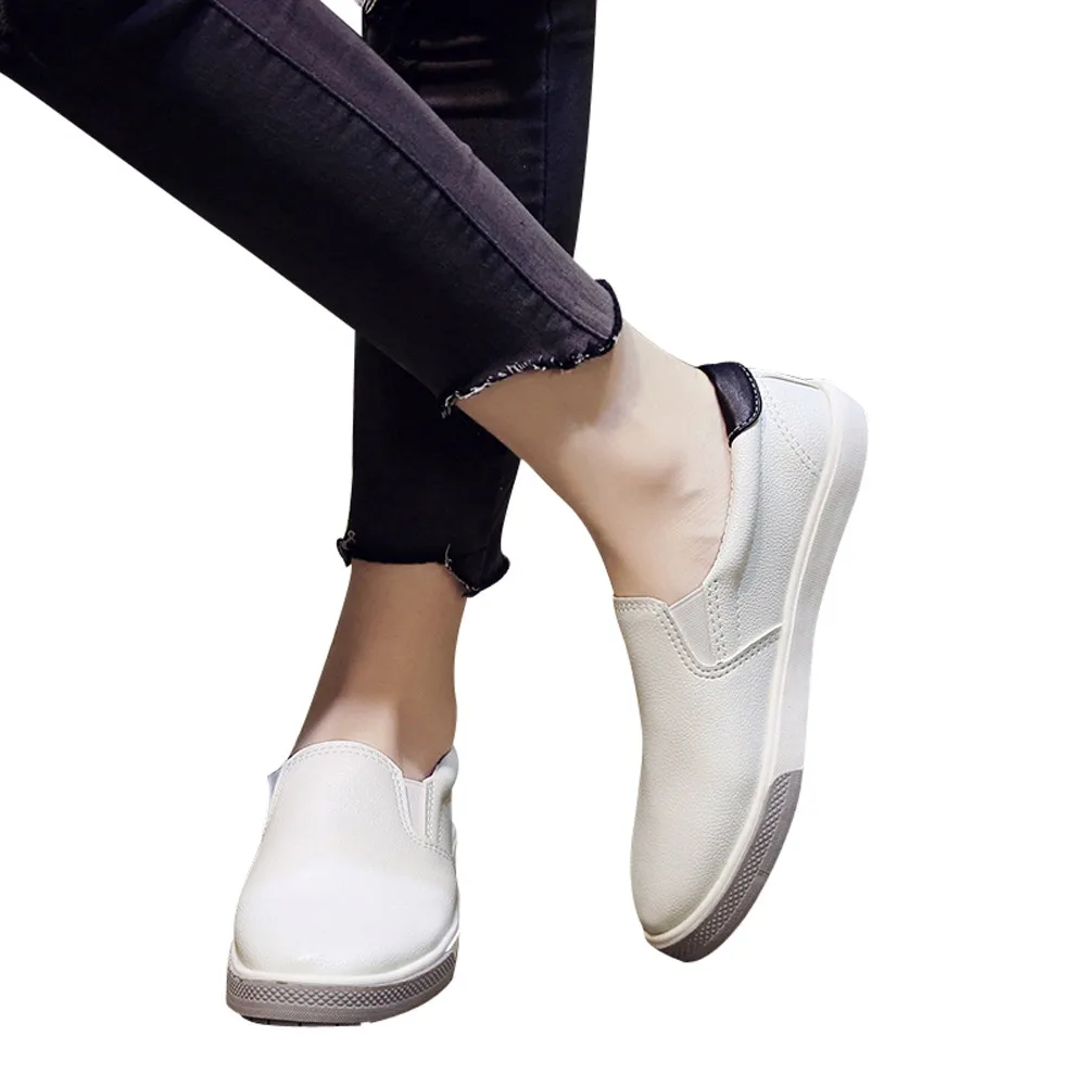 

2018 Spring Women Leather Loafers Fashion ballet Round Toe Platform Flat Shoes Woman Slip On loafers boat shoes