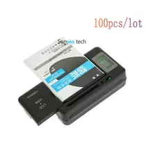 100 шт./лот универсальные ЖК-дисплей+ USB Порты и разъёмы 1250 мА/ч, Батарея стенового путешествия Зарядное устройство для смарт мобильный телефон PDA Быстрая