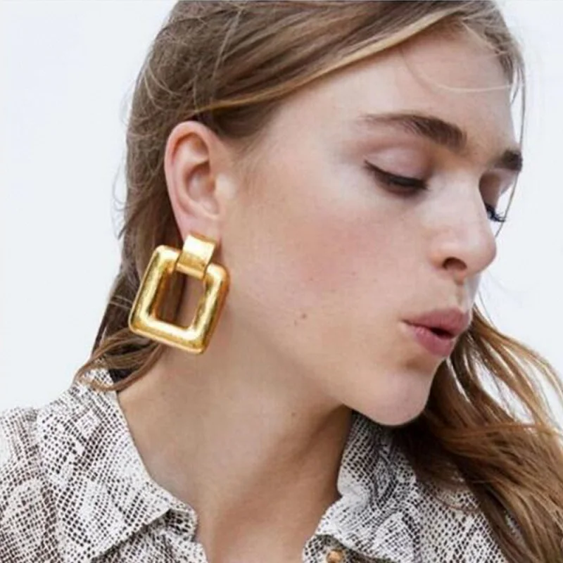 

2019 Geometric Metal Square Earrings Dangle Earrings Fashion Women Earrings Jewelry Personality Exaggerated Earrings