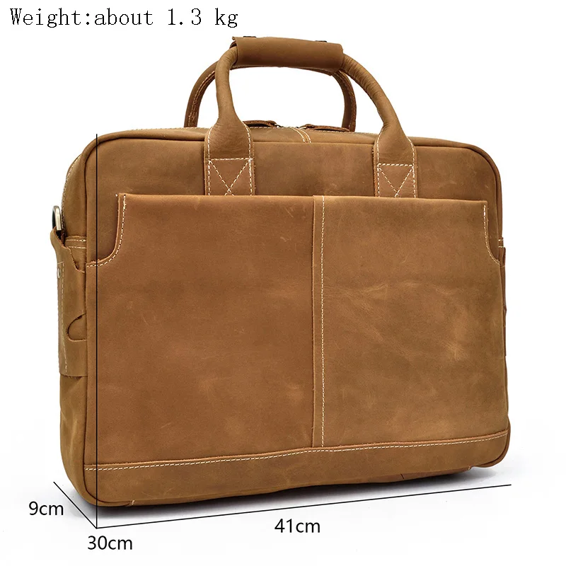 Мужской деловой портфель из мягкой натуральной кожи Crazy horse 15 &quotСумка для