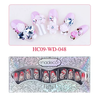 

24pcs Pink Nail Art Tip Gimo Flower False Nails Heart Crystal Artifica Nail Tips Acrylic Stone Nail Decoration #48