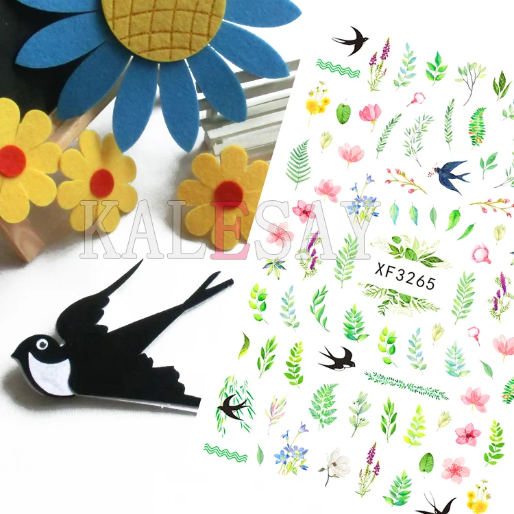

Spring Rainbow Cartoon Swallow Nail Sticker Art Flower Decals Back Glue Love Sticker for Manicure Color Design Sticker for Nails