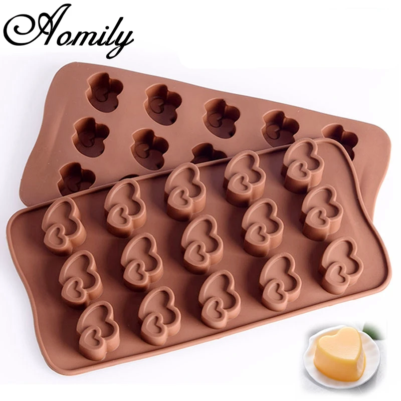 

Aomily 15 Double Hearts Shaped Silicone Soap Candy Fondant Chocolate Kitchen Mould Wedding Silicone Chocolate Cookies Cake Mold