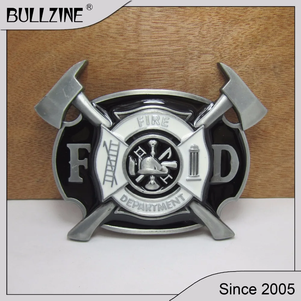 

The Bullzine Fire fighter belt buckle with pewter finish FP-02067 suitable for 4cm width snap on belt