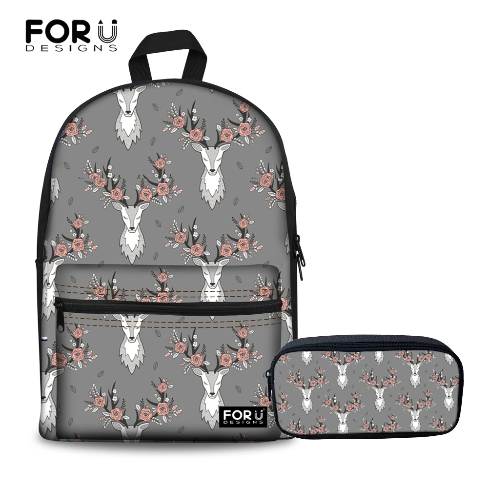 

FORUDESIGNS Large Women Backpacks Back to College Girls School Bag with Pencil Bag Deer Printing Rucksack Female Laptop Knapsack