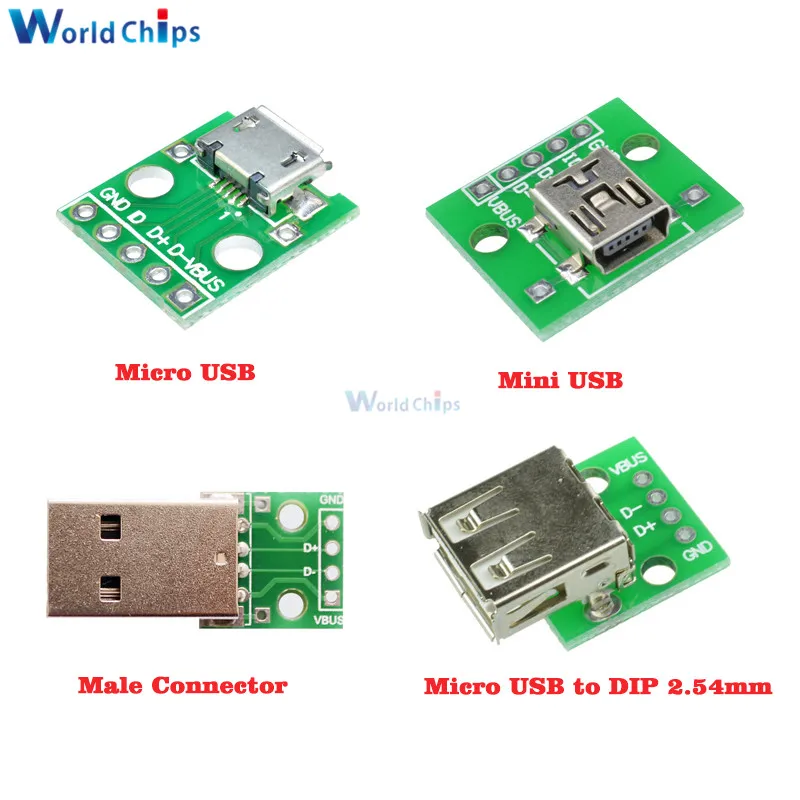 Адаптер интерфейса Micro / Mini USB тип A папа/USB мама для 2 54 мм DIP адаптер печатной платы