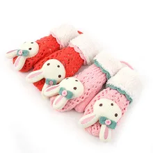 Зимние Детские перчатки с мультяшным Кроликом, флисовые утолщенные вязаные перчатки для девочек на осень и зиму, теплые утолщенные Висячие веревочные варежки