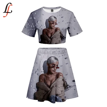 

Ariana Grande Sexy Lady Beach 2 Piece Sets K Pop Sexy Party Dress Sets Crop Top Harajuku and Short Skirt Piece Modis Girl Summer