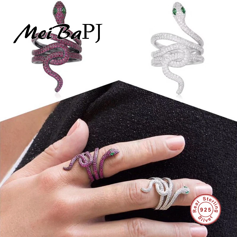 

#[MeiBaPJ]The European and American Snake Ring with S925 Pure Silver Ring AAA Zircon Ring For Women Fine Jewelry