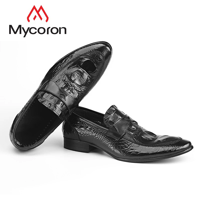 Couro Dos Vestido Um Pedal Homens Crocodilo Negócios Padrão Preguiçosos Confortáveis Da Festa Bolsa Moda marrom Escritório De Apontou Mycoron Sapatos Preto qvw7np0