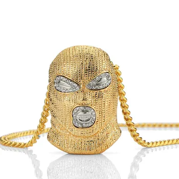 

New Fashion Against Terrorism Headgear Gold Filled Pendant Cuban Chain Necklace Mens Super Hip Hop Jewelry
