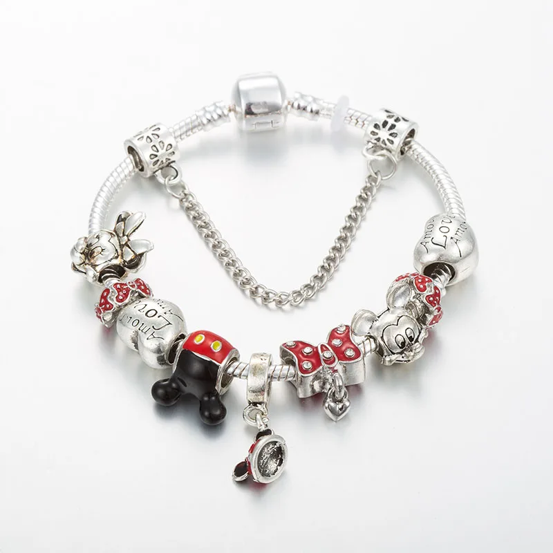 

ANNAPAER Brand Jewelry Red Bowknot Charm Bracelet for Women 2019 Fine Mickey Pendant Bracelets for Girls Gift B19018