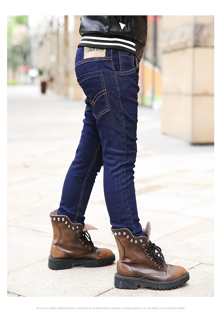 Джинсы для мальчиков зимние плотные теплые джинсовые штаны детские однотонные хлопковые флисовые брюки Одежда для детей джинсы с эластичной резинкой на талии для детей возрастом 4, 6, 8, 10 лет