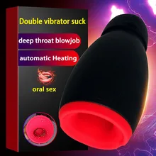 Male masturbator penis training Heating masturbation cup blowjob deep throat oral silicone pocket pussy vibrator sex toy for men