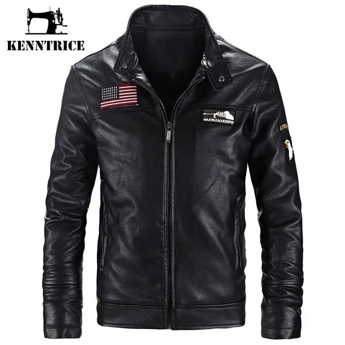

KENNTRICE Jacket male US Flag Vest Embroidery Flag Leather Jackets Men Coats Winter Warm Coat Men Motorcycle Veste cuir homme